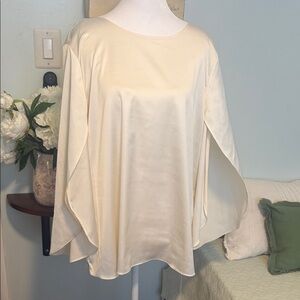 Halston Ivory Satin Women’s blouse with Draped Sleeves